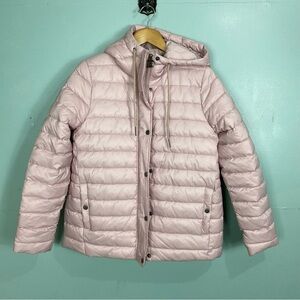 Barbour Seaholly Quilted Puffer Jacket Sz 10 Pink Hooded Zip‎ Up